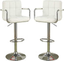 White Faux Leather Bar Stool Counter Height Chairs Set of 2 Adjustable Height Kitchen Island Stools Armrest Chairs - Supfirm