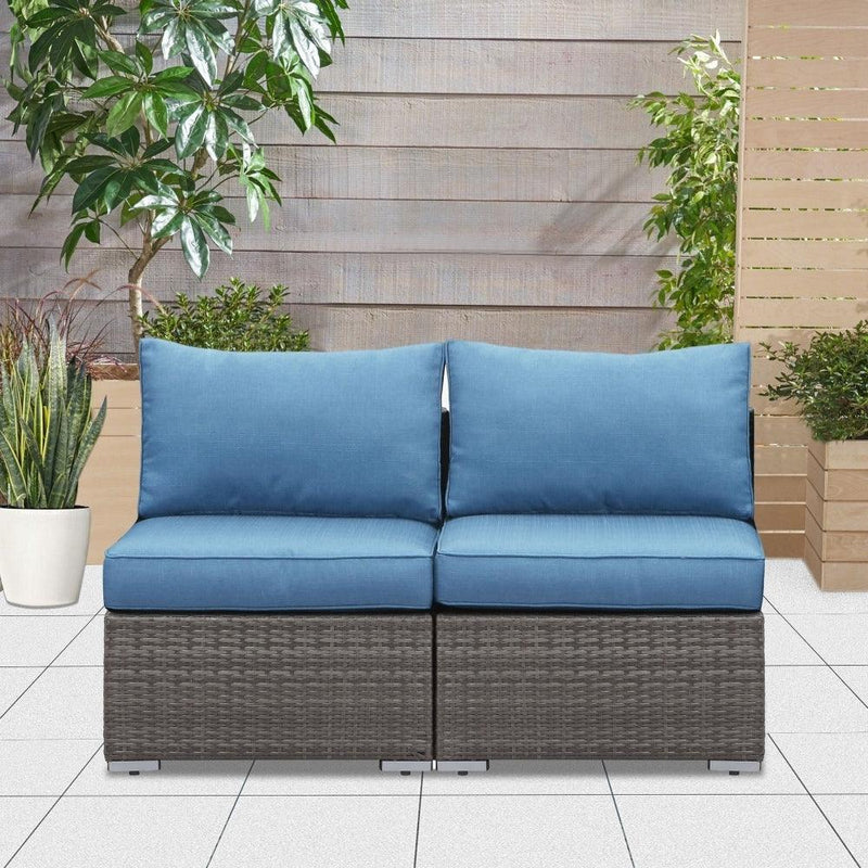 Wholesale Rattan Wicker Armless Twin Single Double Sectional Grey Navy Blue Outdoor Sofa Of 2 Seat Couch - Supfirm