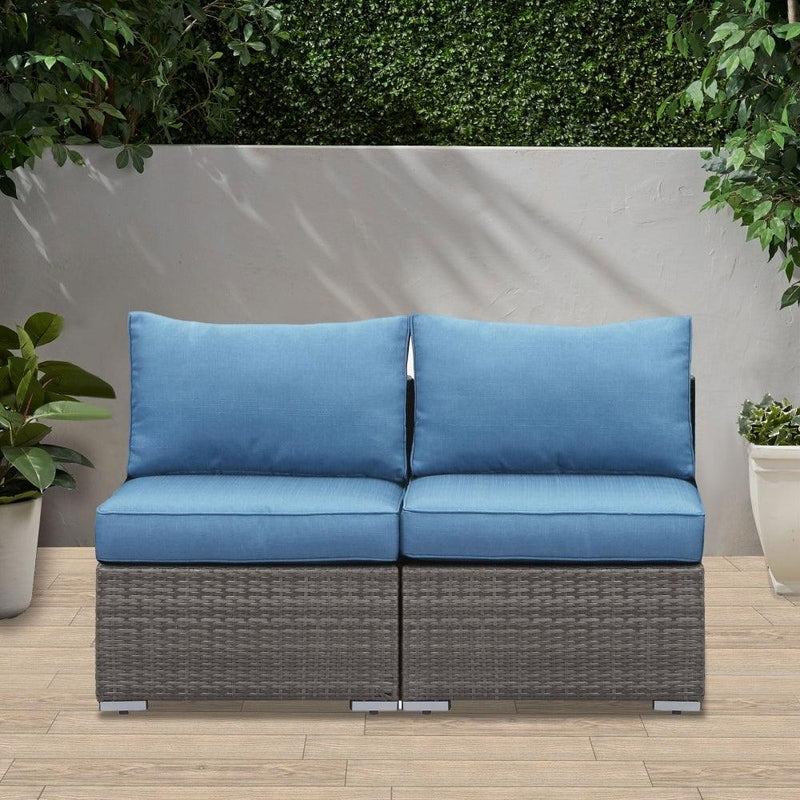 Wholesale Rattan Wicker Armless Twin Single Double Sectional Grey Navy Blue Outdoor Sofa Of 2 Seat Couch - Supfirm