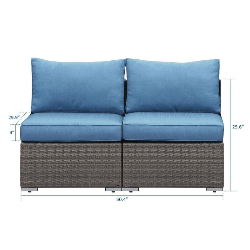 Wholesale Rattan Wicker Armless Twin Single Double Sectional Grey Navy Blue Outdoor Sofa Of 2 Seat Couch - Supfirm