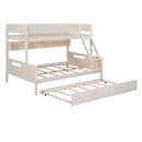 Wood Twin over Full Bunk Bed with Storage Shelves and Twin Size Trundle, Cream - Supfirm