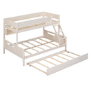 Wood Twin over Full Bunk Bed with Storage Shelves and Twin Size Trundle, Cream - Supfirm