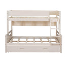 Wood Twin over Full Bunk Bed with Storage Shelves and Twin Size Trundle, Cream - Supfirm