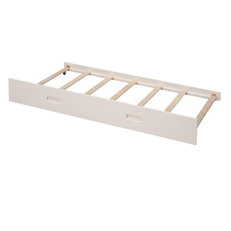 Wood Twin over Full Bunk Bed with Storage Shelves and Twin Size Trundle, Cream - Supfirm