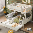 Wood Twin over Full Bunk Bed with Storage Shelves and Twin Size Trundle, Cream - Supfirm