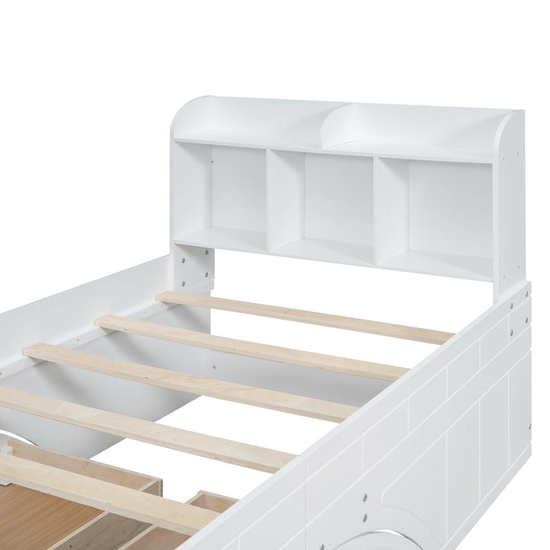 Wood Twin Size Platform Bed with 2 Drawers, Storage Headboard and Footboard, White(Expected Arrival Time: 1.28) - Supfirm