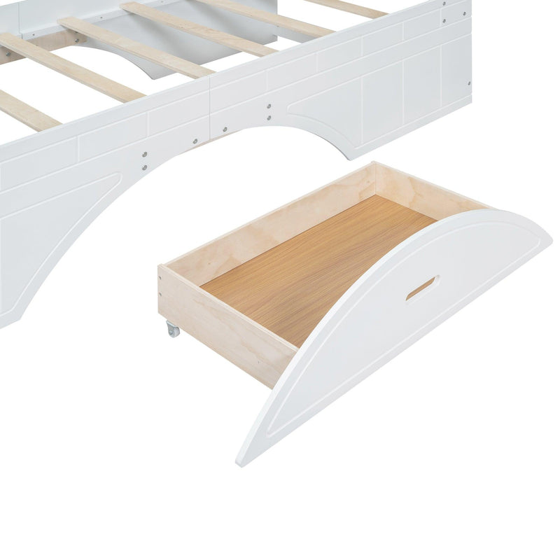 Wood Twin Size Platform Bed with 2 Drawers, Storage Headboard and Footboard, White(Expected Arrival Time: 1.28) - Supfirm