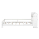 Wood Twin Size Platform Bed with Built-in LED Light, Storage Headboard and Guardrail, White - Supfirm