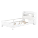 Wood Twin Size Platform Bed with Built-in LED Light, Storage Headboard and Guardrail, White - Supfirm