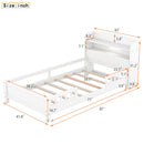 Wood Twin Size Platform Bed with Built-in LED Light, Storage Headboard and Guardrail, White - Supfirm