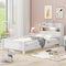 Wood Twin Size Platform Bed with Built-in LED Light, Storage Headboard and Guardrail, White - Supfirm