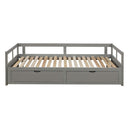 Wooden Daybed with Trundle Bed and Two Storage Drawers , Extendable Bed Daybed,Sofa Bed for Bedroom Living Room, Gray - Supfirm