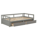 Wooden Daybed with Trundle Bed and Two Storage Drawers , Extendable Bed Daybed,Sofa Bed for Bedroom Living Room, Gray - Supfirm