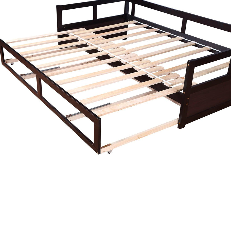 Wooden Daybed with Trundle Bed and Two Storage Drawers , Extendable Bed Daybed,Sofa Bed for Bedroom Living Room,Espresso - Supfirm