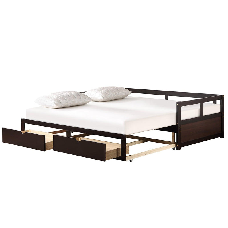 Wooden Daybed with Trundle Bed and Two Storage Drawers , Extendable Bed Daybed,Sofa Bed for Bedroom Living Room,Espresso - Supfirm