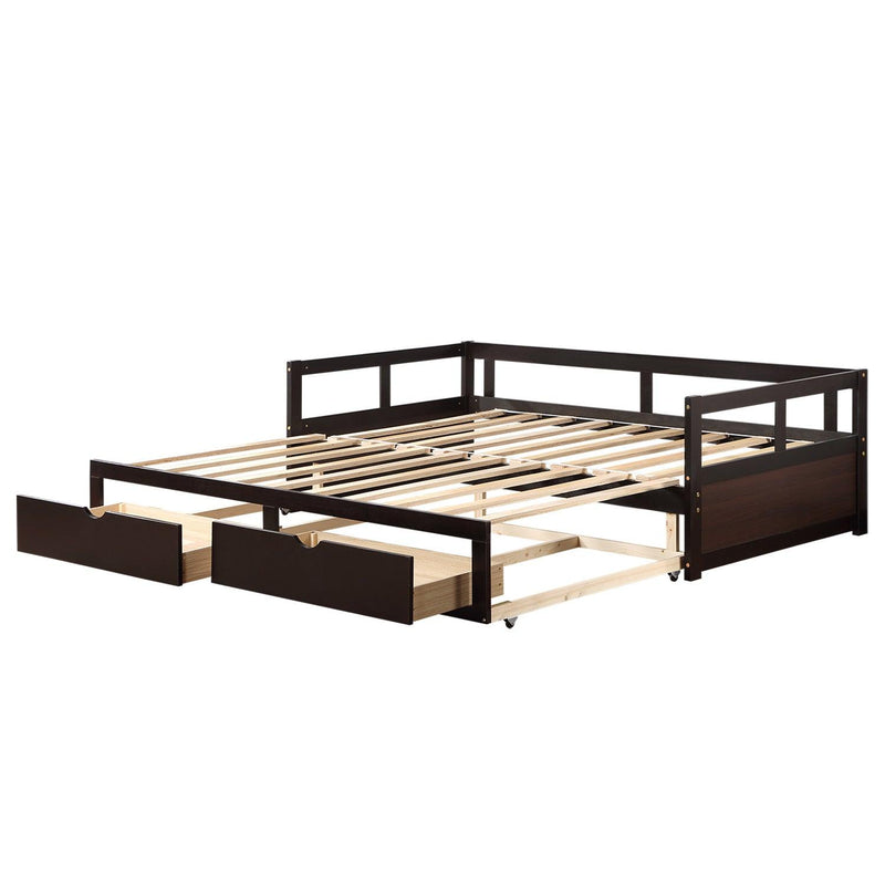 Wooden Daybed with Trundle Bed and Two Storage Drawers , Extendable Bed Daybed,Sofa Bed for Bedroom Living Room,Espresso - Supfirm