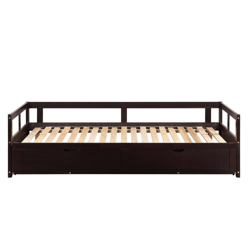 Wooden Daybed with Trundle Bed and Two Storage Drawers , Extendable Bed Daybed,Sofa Bed for Bedroom Living Room,Espresso - Supfirm