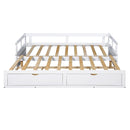 Wooden Daybed with Trundle Bed and Two Storage Drawers , Extendable Bed Daybed,Sofa Bed for Bedroom Living Room,White - Supfirm