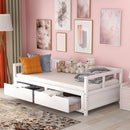 Wooden Daybed with Trundle Bed and Two Storage Drawers , Extendable Bed Daybed,Sofa Bed for Bedroom Living Room,White - Supfirm