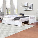 Wooden Daybed with Trundle Bed and Two Storage Drawers , Extendable Bed Daybed,Sofa Bed for Bedroom Living Room,White - Supfirm