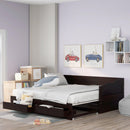 Wooden Daybed with Trundle Bed and Two Storage Drawers , Extendable Bed Daybed,Sofa Bed with Two Drawers, Espresso - Supfirm