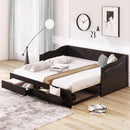 Wooden Daybed with Trundle Bed and Two Storage Drawers , Extendable Bed Daybed,Sofa Bed with Two Drawers, Espresso - Supfirm