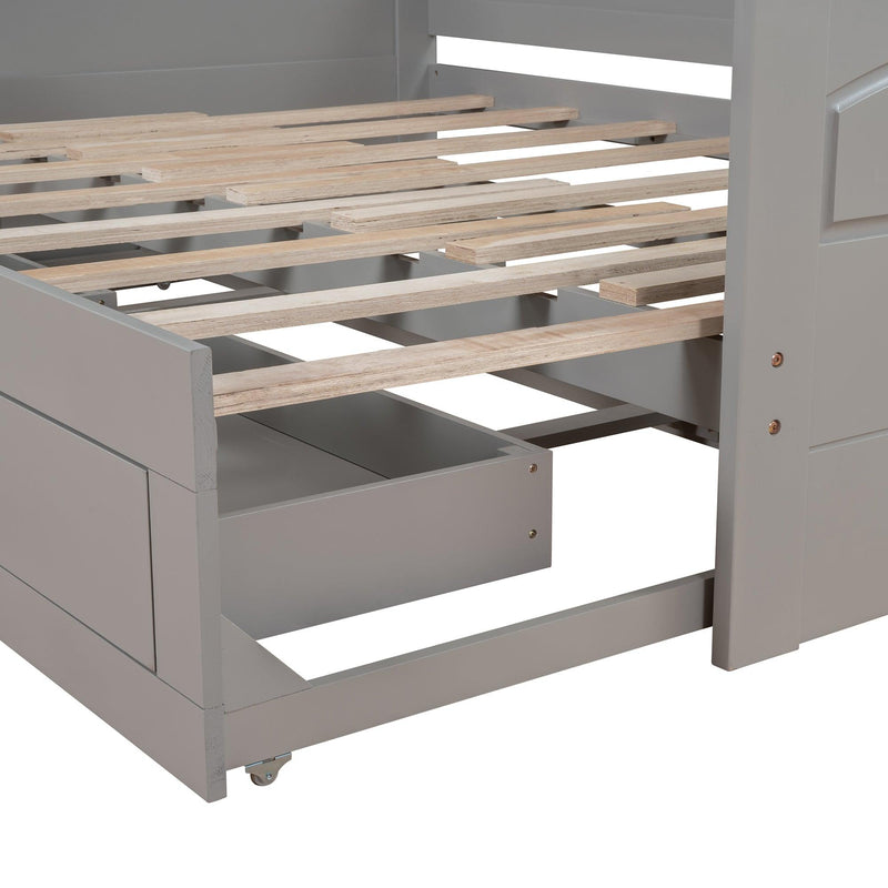 Wooden Daybed with Trundle Bed and Two Storage Drawers , Extendable Bed Daybed,Sofa Bed with Two Drawers, Gray - Supfirm