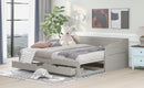 Wooden Daybed with Trundle Bed and Two Storage Drawers , Extendable Bed Daybed,Sofa Bed with Two Drawers, Gray - Supfirm
