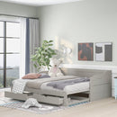 Wooden Daybed with Trundle Bed and Two Storage Drawers , Extendable Bed Daybed,Sofa Bed with Two Drawers, Gray - Supfirm