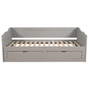 Wooden Daybed with Trundle Bed and Two Storage Drawers , Extendable Bed Daybed,Sofa Bed with Two Drawers, Gray - Supfirm