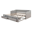 Wooden Daybed with Trundle Bed and Two Storage Drawers , Extendable Bed Daybed,Sofa Bed with Two Drawers, Gray - Supfirm