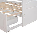 Wooden Daybed with Trundle Bed and Two Storage Drawers , Extendable Bed Daybed,Sofa Bed with Two Drawers, White - Supfirm