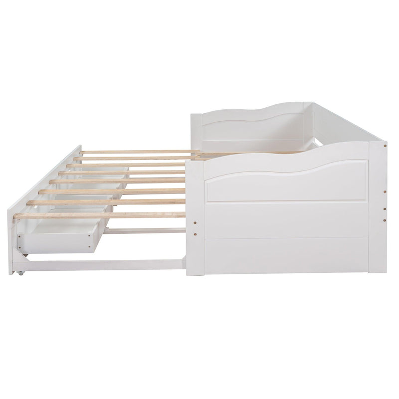 Wooden Daybed with Trundle Bed and Two Storage Drawers , Extendable Bed Daybed,Sofa Bed with Two Drawers, White - Supfirm