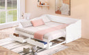 Wooden Daybed with Trundle Bed and Two Storage Drawers , Extendable Bed Daybed,Sofa Bed with Two Drawers, White - Supfirm