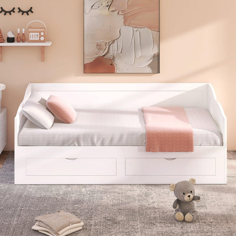 Wooden Daybed with Trundle Bed and Two Storage Drawers , Extendable Bed Daybed,Sofa Bed with Two Drawers, White - Supfirm