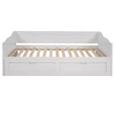 Wooden Daybed with Trundle Bed and Two Storage Drawers , Extendable Bed Daybed,Sofa Bed with Two Drawers, White - Supfirm