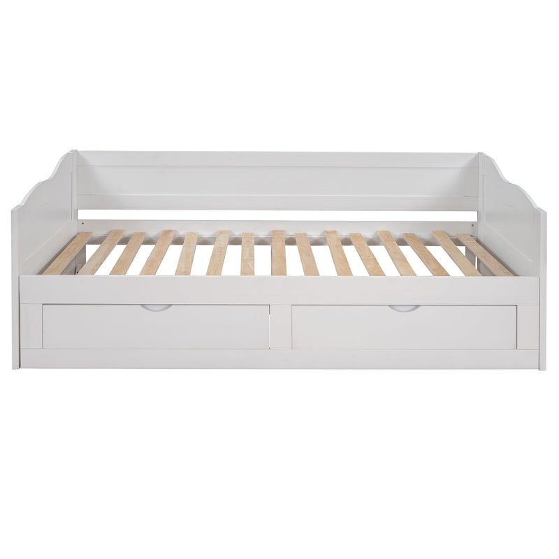 Wooden Daybed with Trundle Bed and Two Storage Drawers , Extendable Bed Daybed,Sofa Bed with Two Drawers, White - Supfirm