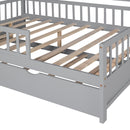 Wooden Full Size House Bed with Twin Size Trundle,Kids Bed with Shelf, Gray - Supfirm