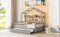 Wooden Full Size House Bed with Twin Size Trundle,Kids Bed with Shelf, Gray - Supfirm