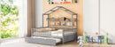 Wooden Full Size House Bed with Twin Size Trundle,Kids Bed with Shelf, Gray - Supfirm