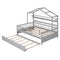 Wooden Full Size House Bed with Twin Size Trundle,Kids Bed with Shelf, Gray - Supfirm