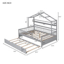 Wooden Full Size House Bed with Twin Size Trundle,Kids Bed with Shelf, Gray - Supfirm