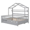 Wooden Full Size House Bed with Twin Size Trundle,Kids Bed with Shelf, Gray - Supfirm