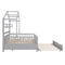 Wooden Full Size House Bed with Twin Size Trundle,Kids Bed with Shelf, Gray - Supfirm