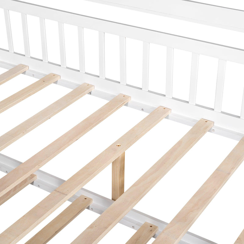 Wooden Full Size House Bed with Twin Size Trundle,Kids Bed with Shelf, White - Supfirm