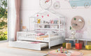 Wooden Full Size House Bed with Twin Size Trundle,Kids Bed with Shelf, White - Supfirm