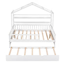 Wooden Full Size House Bed with Twin Size Trundle,Kids Bed with Shelf, White - Supfirm