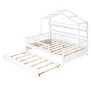 Wooden Full Size House Bed with Twin Size Trundle,Kids Bed with Shelf, White - Supfirm