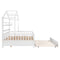 Wooden Full Size House Bed with Twin Size Trundle,Kids Bed with Shelf, White - Supfirm