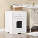 Wooden Pet House Cat Litter Box Enclosure with Drawer, Side Table, Indoor Pet Crate, Cat Home Nightstand (White) - Supfirm